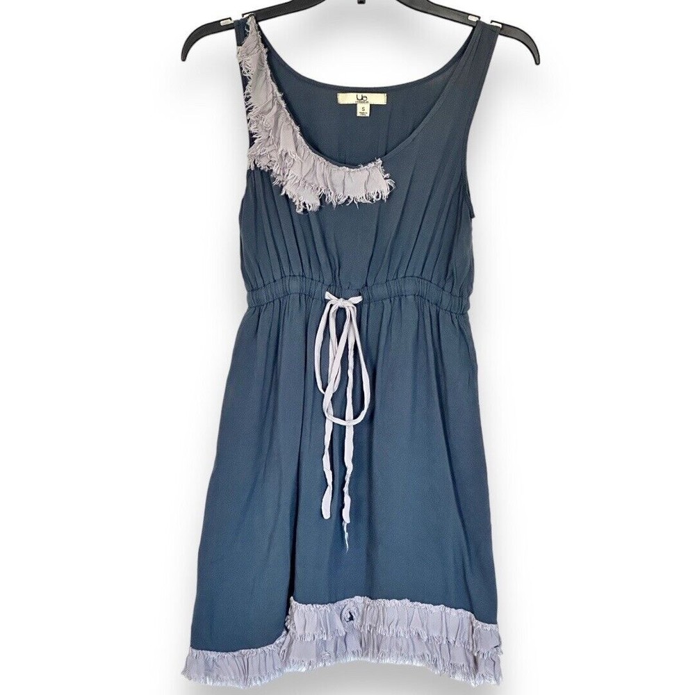 Ya Los Angeles Blue Gray Frayed Hem Mini Dress Sleeveless Sz Small